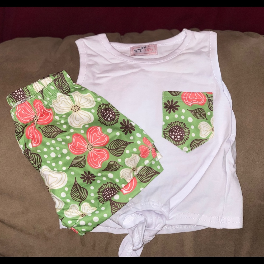 White and Coral Flowers Short Set